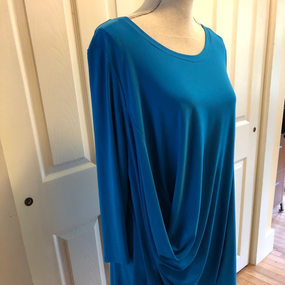Blue Asymmetrical Tunic with 3/4 Sleeves